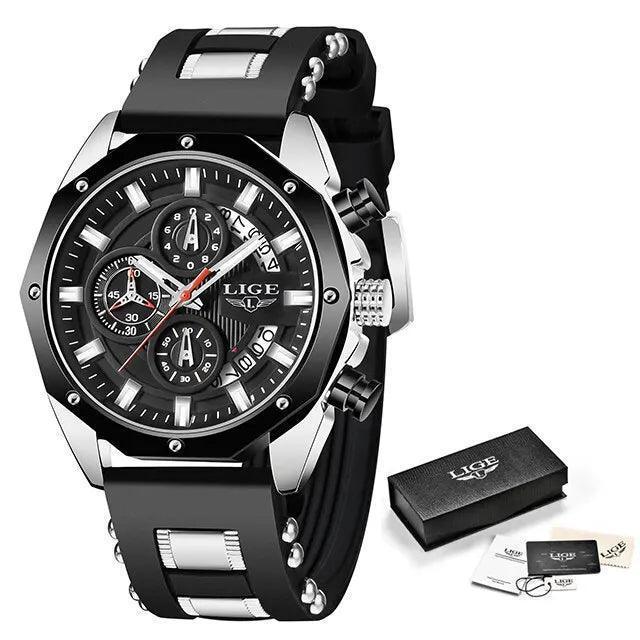 LIGE Luxury Men's Waterproof Sport Watch - Silicone Strap, Quartz Chronograph, Date Function - menswatch