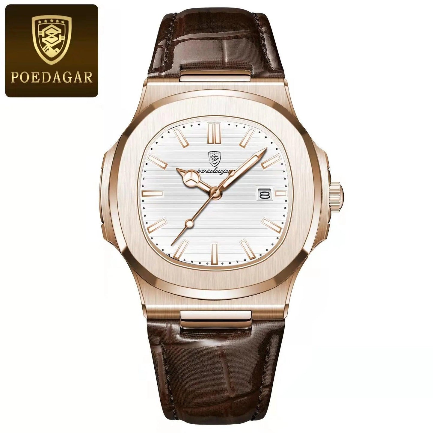 POEDAGAR Luxury Waterproof Luminous Date Leather Men's Wristwatch - Square Sports Casual Quartz Male Clocks - menswatch