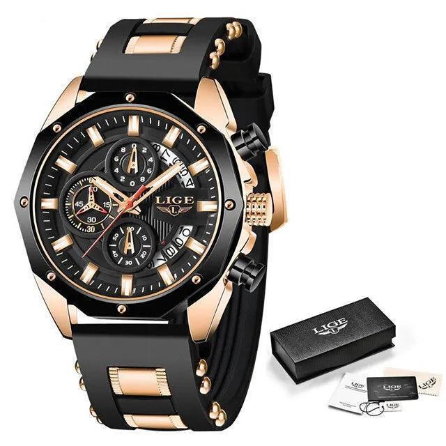 LIGE Luxury Men's Waterproof Sport Watch - Silicone Strap, Quartz Chronograph, Date Function - menswatch