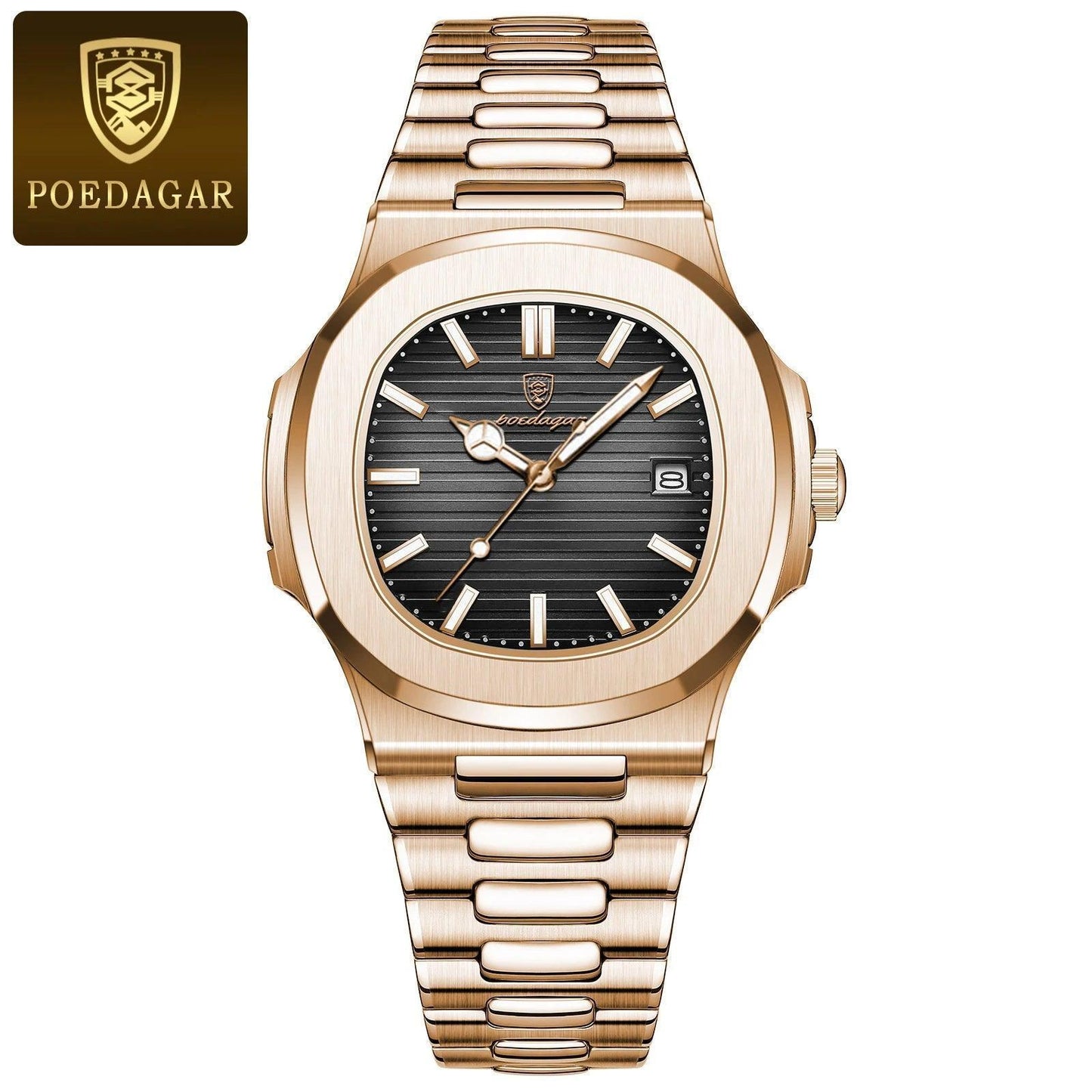 POEDAGAR Luxury Waterproof Luminous Date Leather Men's Wristwatch - Square Sports Casual Quartz Male Clocks - menswatch