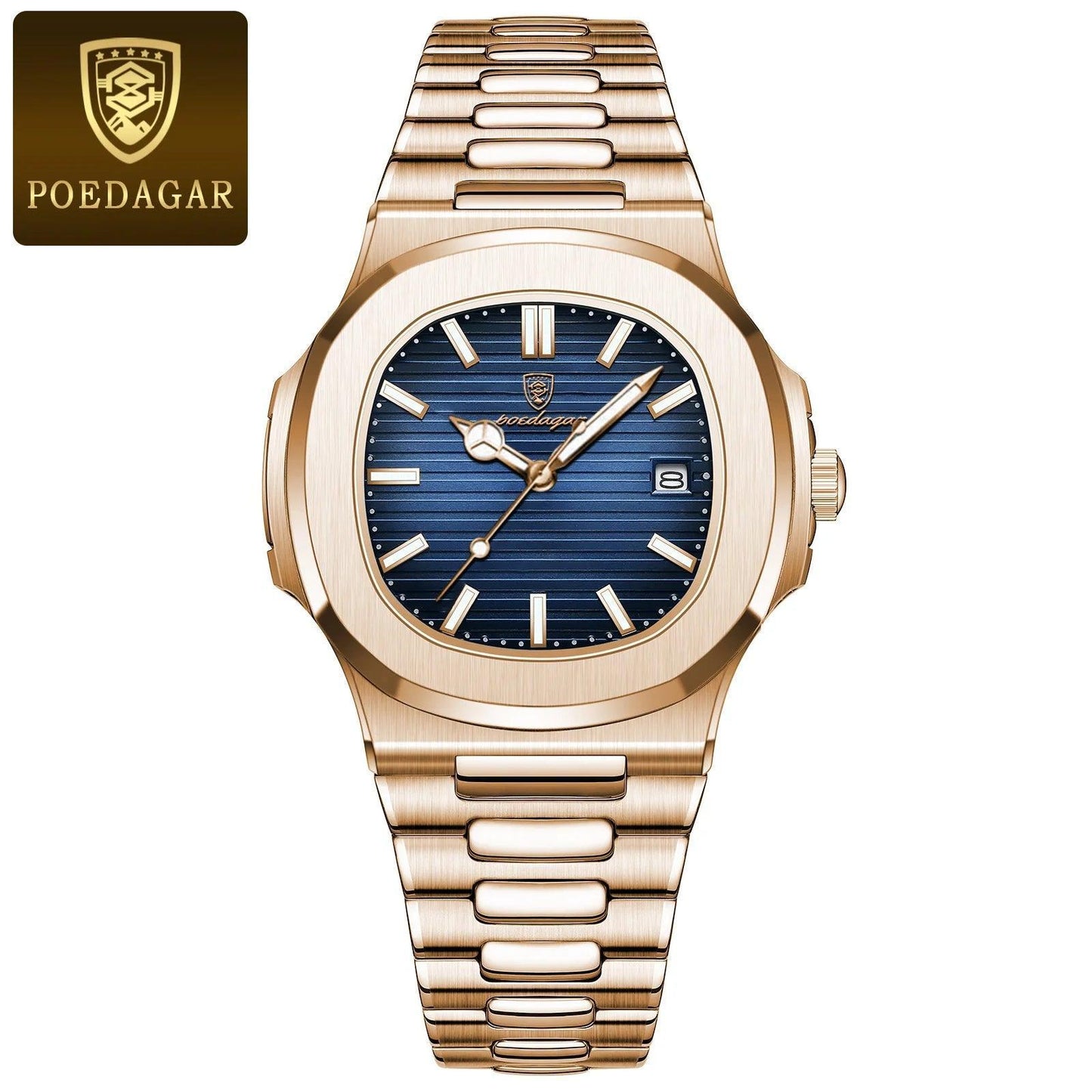 POEDAGAR Luxury Waterproof Luminous Date Leather Men's Wristwatch - Square Sports Casual Quartz Male Clocks - menswatch