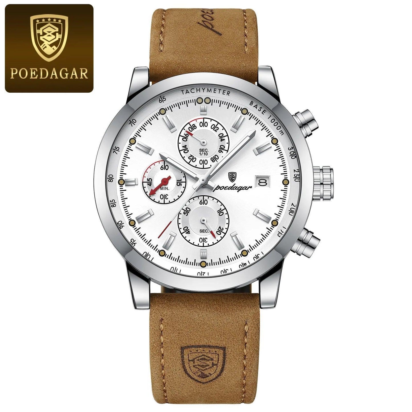 POEDAGAR Men's Luxury Waterproof Wristwatch - Luminous Chronograph, Date Display, Sports Leather Quartz Watch - menswatch