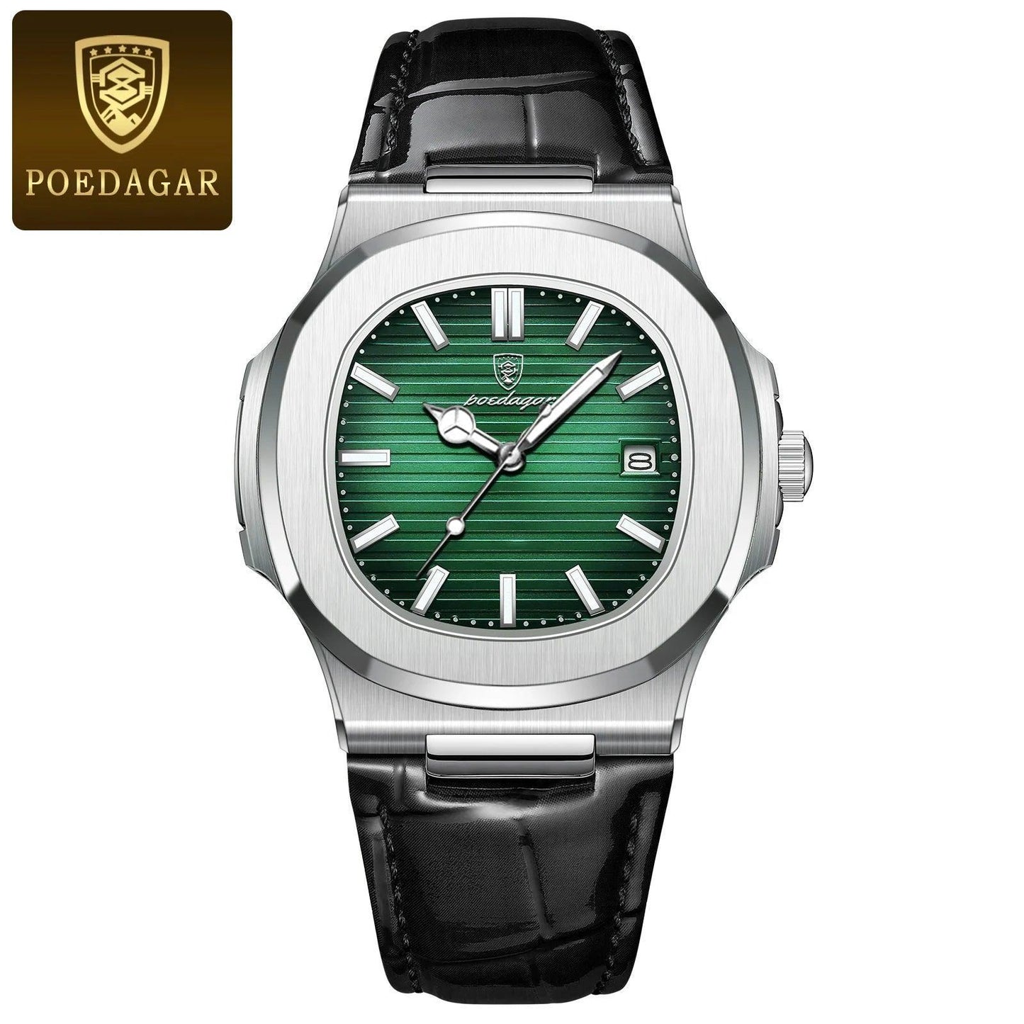 POEDAGAR Luxury Waterproof Luminous Date Leather Men's Wristwatch - Square Sports Casual Quartz Male Clocks - menswatch