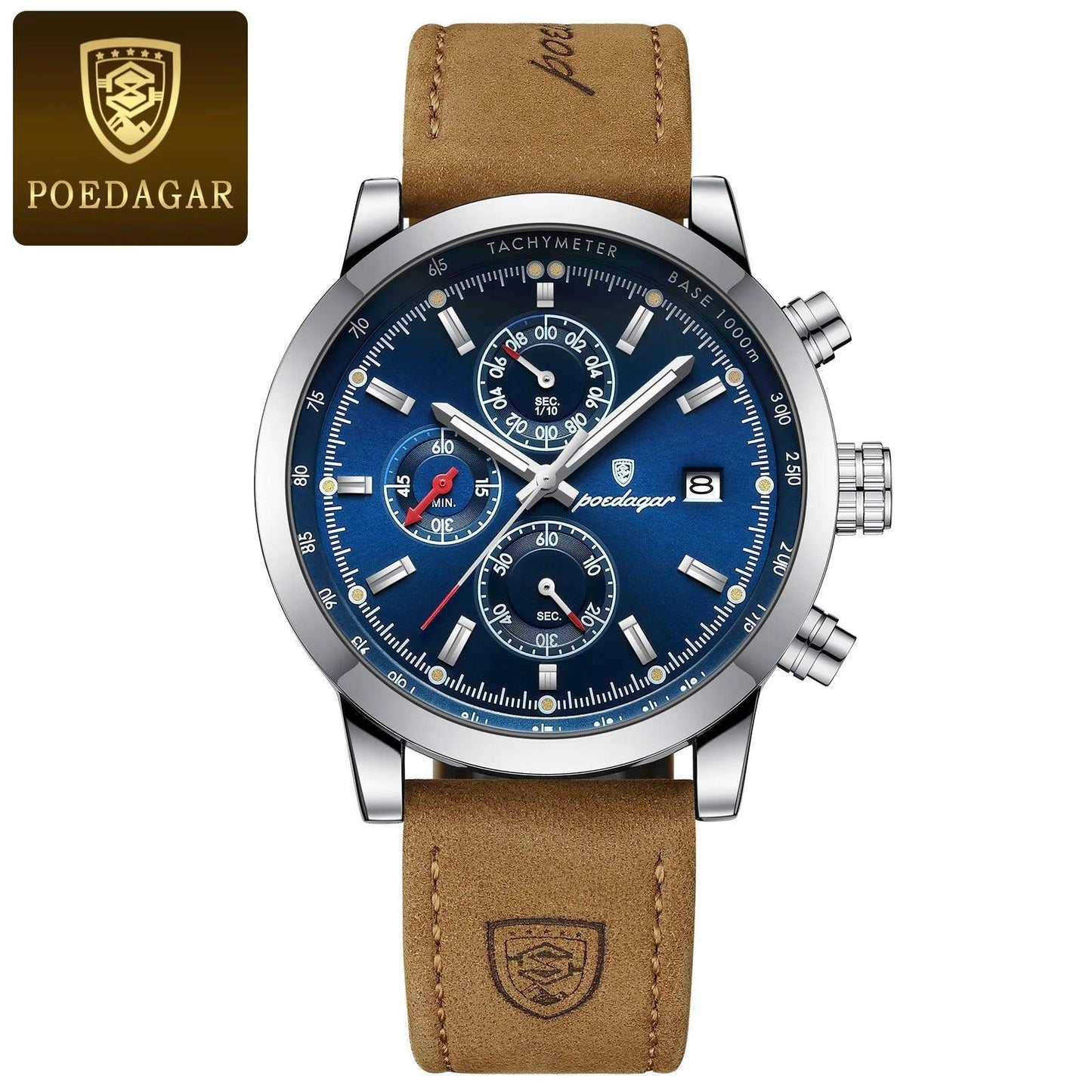 POEDAGAR Men's Luxury Waterproof Wristwatch - Luminous Chronograph, Date Display, Sports Leather Quartz Watch - menswatch